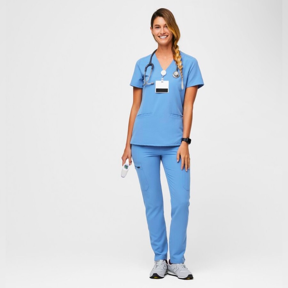 Ceil blue casma three pocket scrub top / Livingston high waisted straight leg